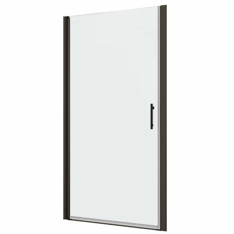 Big Adjustment Pivot Shower Door With Stainless Steel Handle For Bathroom - 1/4" Tempered Glass Matte Black