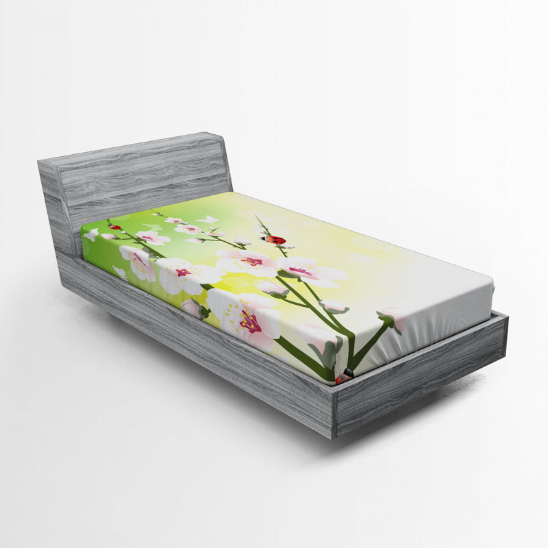 Drap-housse floral coccinelles/fleur, Drap-housse de taille simple