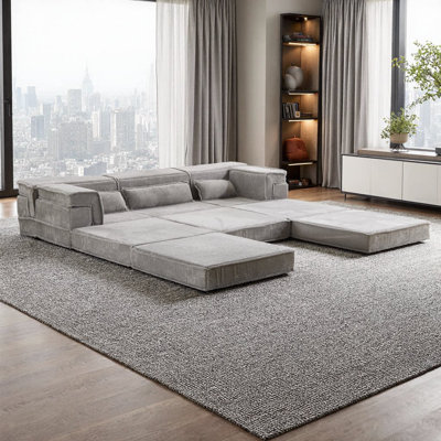 DIY Modular Floor Sofa Bed Set - Memory Foam 3-Piece Sectional with Ottoman, Circle Fleece Orange