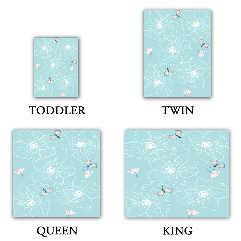 Ensemble de housse de couette papillon anemone, 1 housse + 2 taies très grand lit, Turquoise / blanc