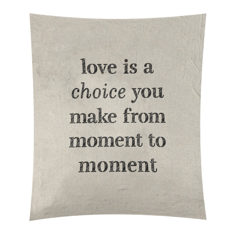 Tapisserie de polyester, l’amour d’écriture est un choix de citation, H 104 po x l 88 po, Blanc / Noir