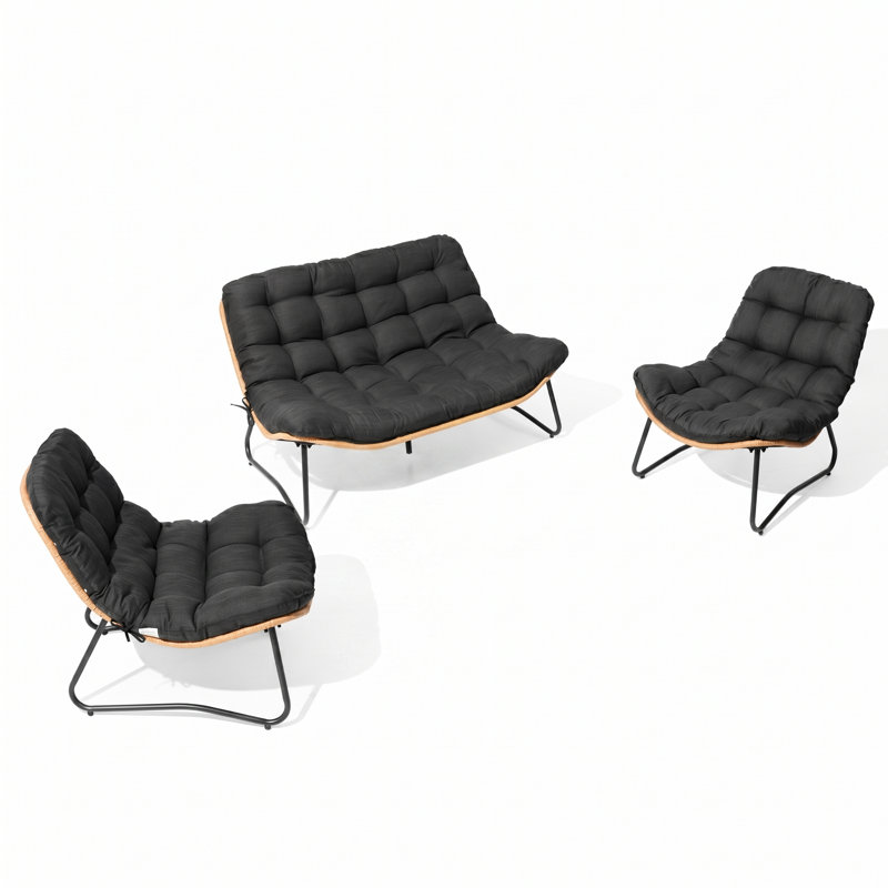 Ensemble de conversation pour patio 4 personnes avec coussins, Noir