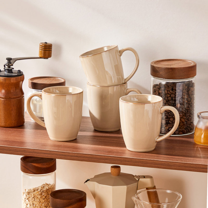 Ensemble de 4 grandes tasses à glaçons deux tons, 12 oz, grès artisanal, parfait pour le café ou le thé, 12 oz., Brun