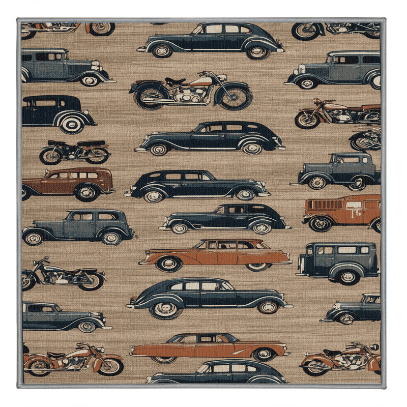 Machine Washable Transportation Grey Area Rug, Square 5'