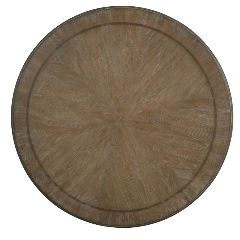 Dining Table, 60 Inch Round Brown Top, Carved Pedestal Base, White, Brown/Antique White