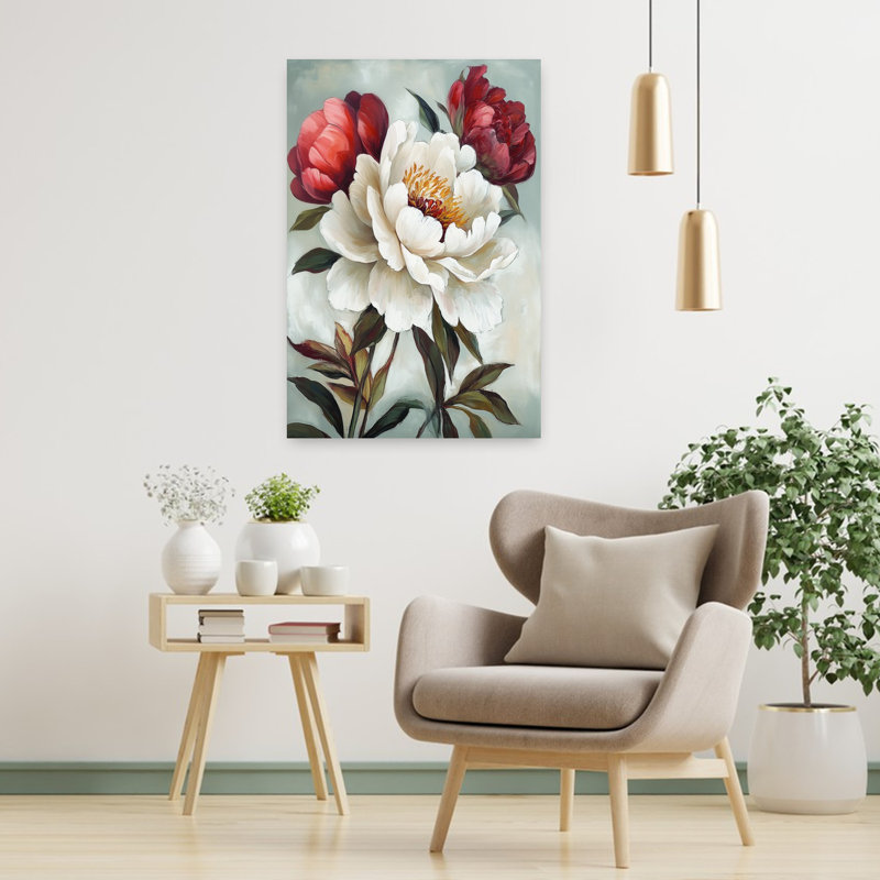 Art contemporain, art abstrait, romantique, pivoine, nature, printemps, H 36 po x l 24 po