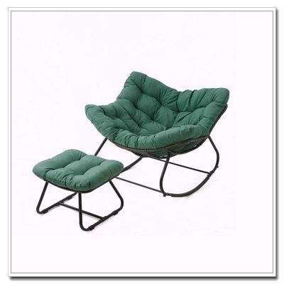 Oversized Egg Rocking Chair with Ottoman, All-Weather Wicker, Light Green