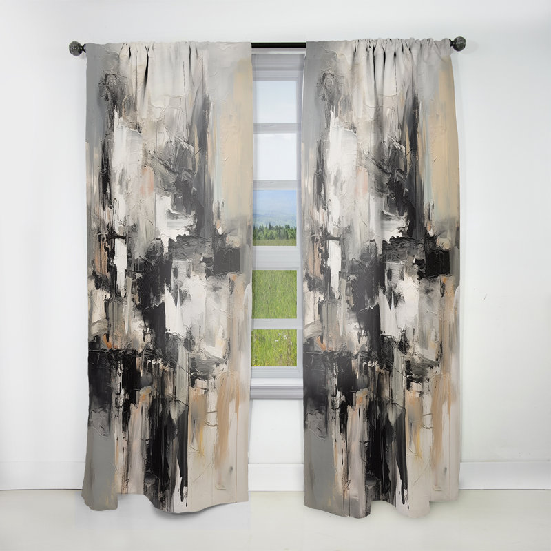 Rideau en velours moderne obscurcissant gris intérieur noir World Of Marble II - 1 panneau, L 52 po x L 108 po