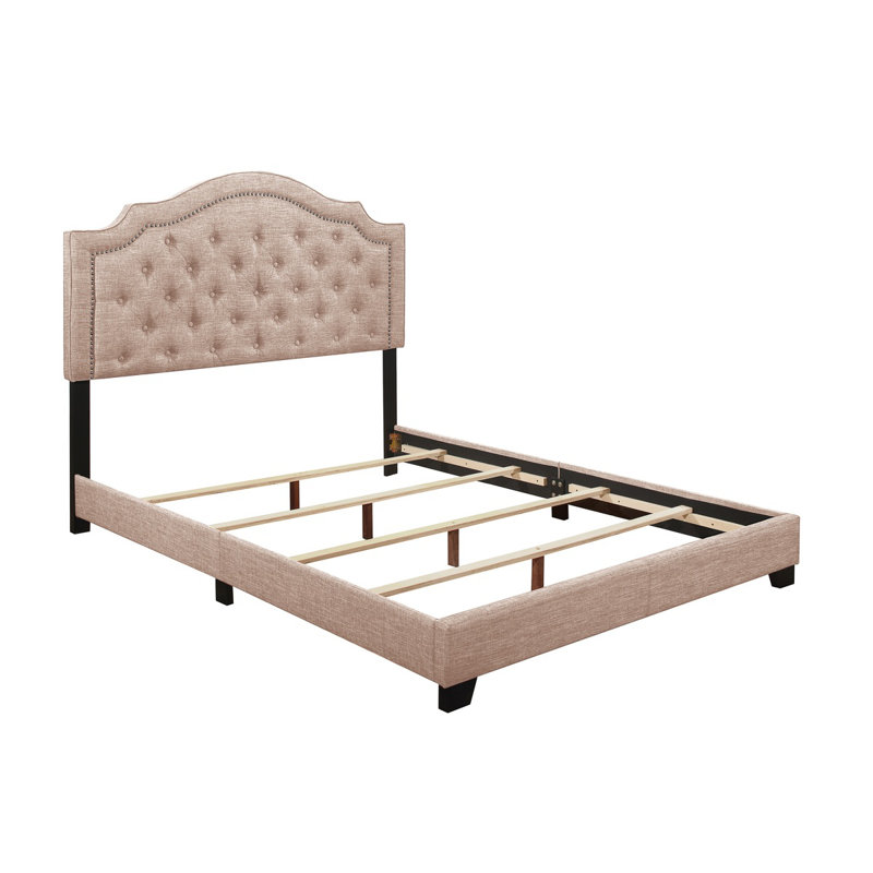 Kiraz Upholstered Wingback Bed, Beige, Queen