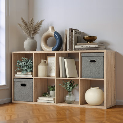 8-Cube Storage Organizer Shelf with Extra Thick Exterior Edge, 13-Inch Open Storage Shelf Divider, Natural Oak