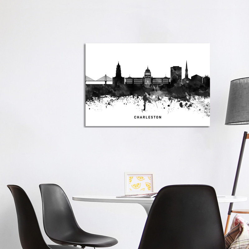 Charleston Skyline Black And White by WallDecorAddict - Wrapped Canvas Painting, 101.6 cm H x 66.04 cm W x 1.91 cm D