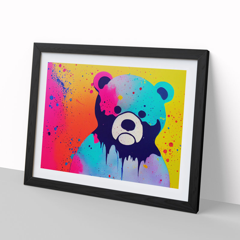 Teddy Bear Splash Abstract - Single Picture Frame Print, Black, 46cm H x 64cm W x 2cm D