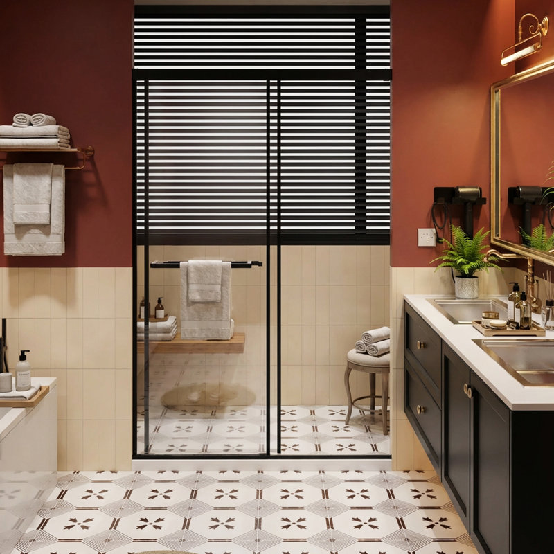 Aluminum Dual Sliding 48X72 Inch Shower Door, Soft-Close System, 30 Mins Install, Leakage Barrier, Matt Black Steel Function, 30 Setup, Prevention, Stainless