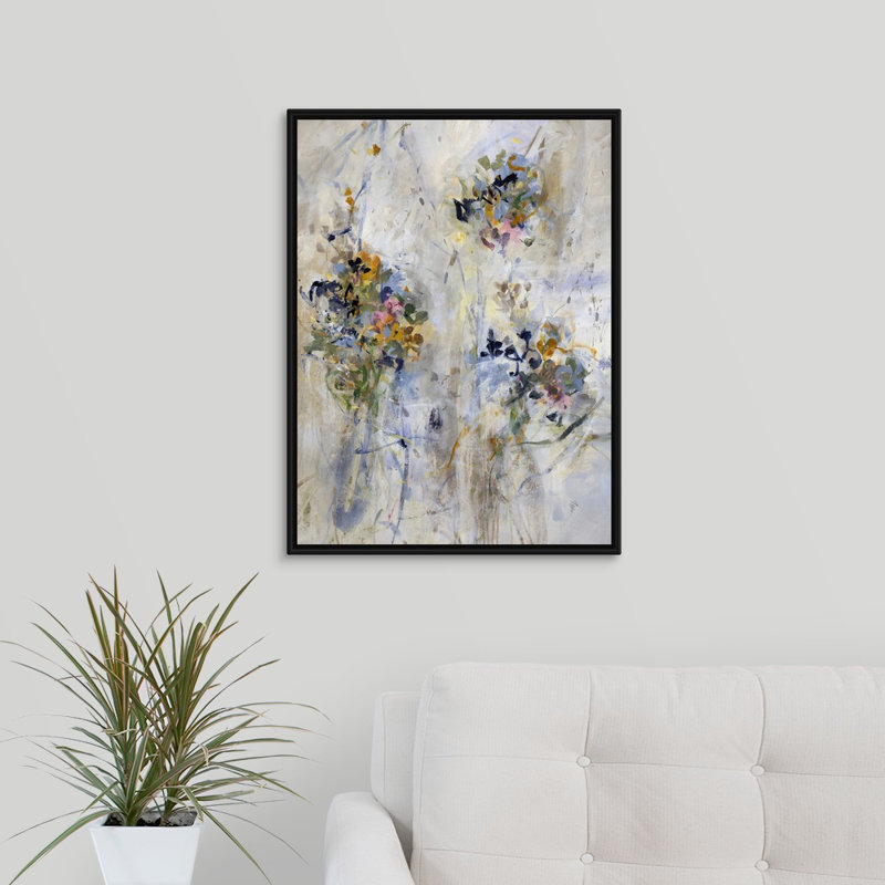 « blended pétales ii », peinture sur toile, H 25,7 po x l 19,7 po x P 1,75 po, Cadre flottant noir