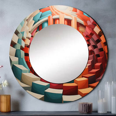 Coloré Op Art, surréalisme IV - grand miroir d'art moderne, miroir mural décoratif rond, art imprimé en métal