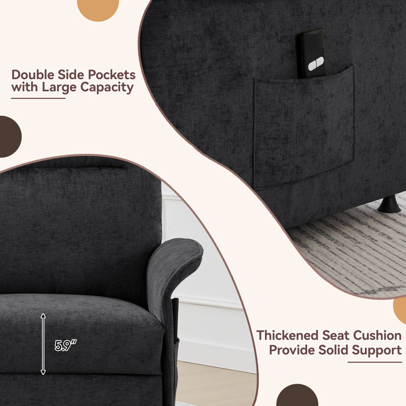 Reclining Chair with Thick Pillow Back, 110°-160° Adjustable, Dark Gray