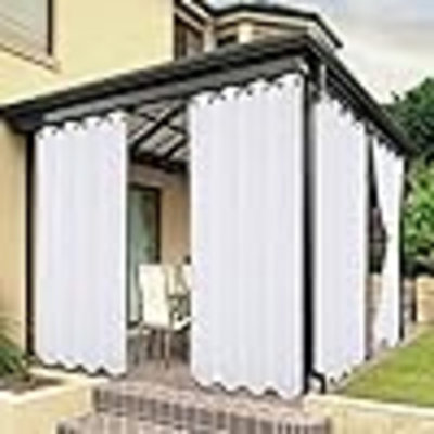 Outdoor Curtains For Patio Waterproof, Premium Thick Privacy Weatherproof Grommet Outside Curtains For Porch, Gazebo, Deck, 1 Panel, 54W X 84L Inch, White