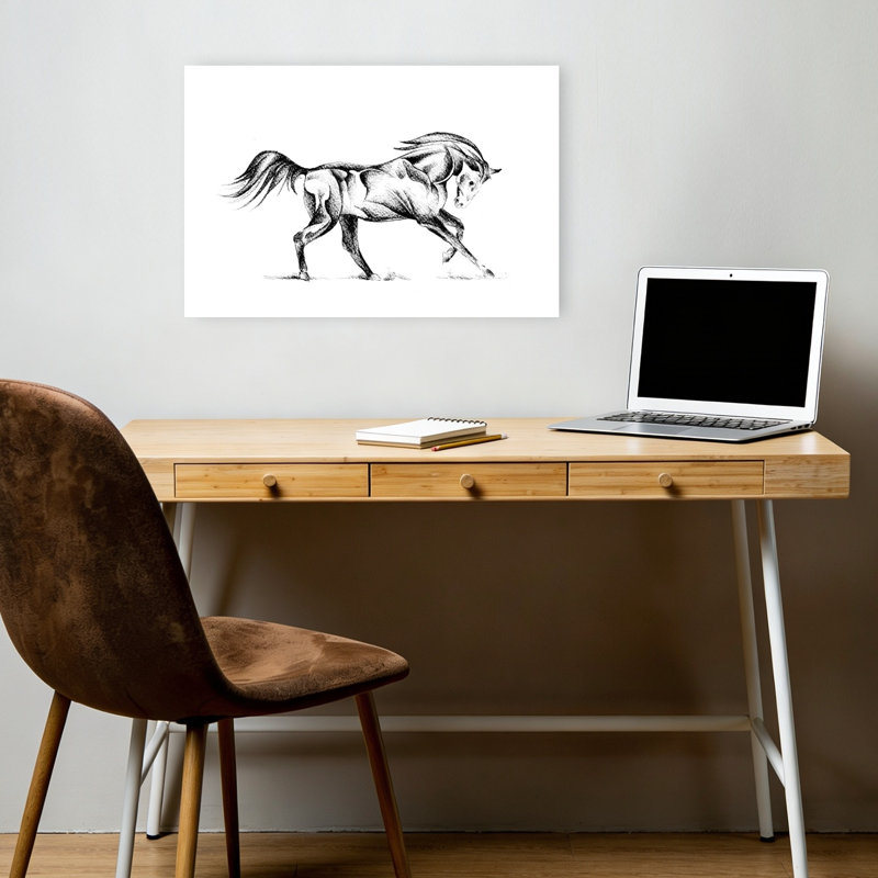 Dessin stylisé de cheval abstrait et contemporain contemporain, H 12 po x l 18 po