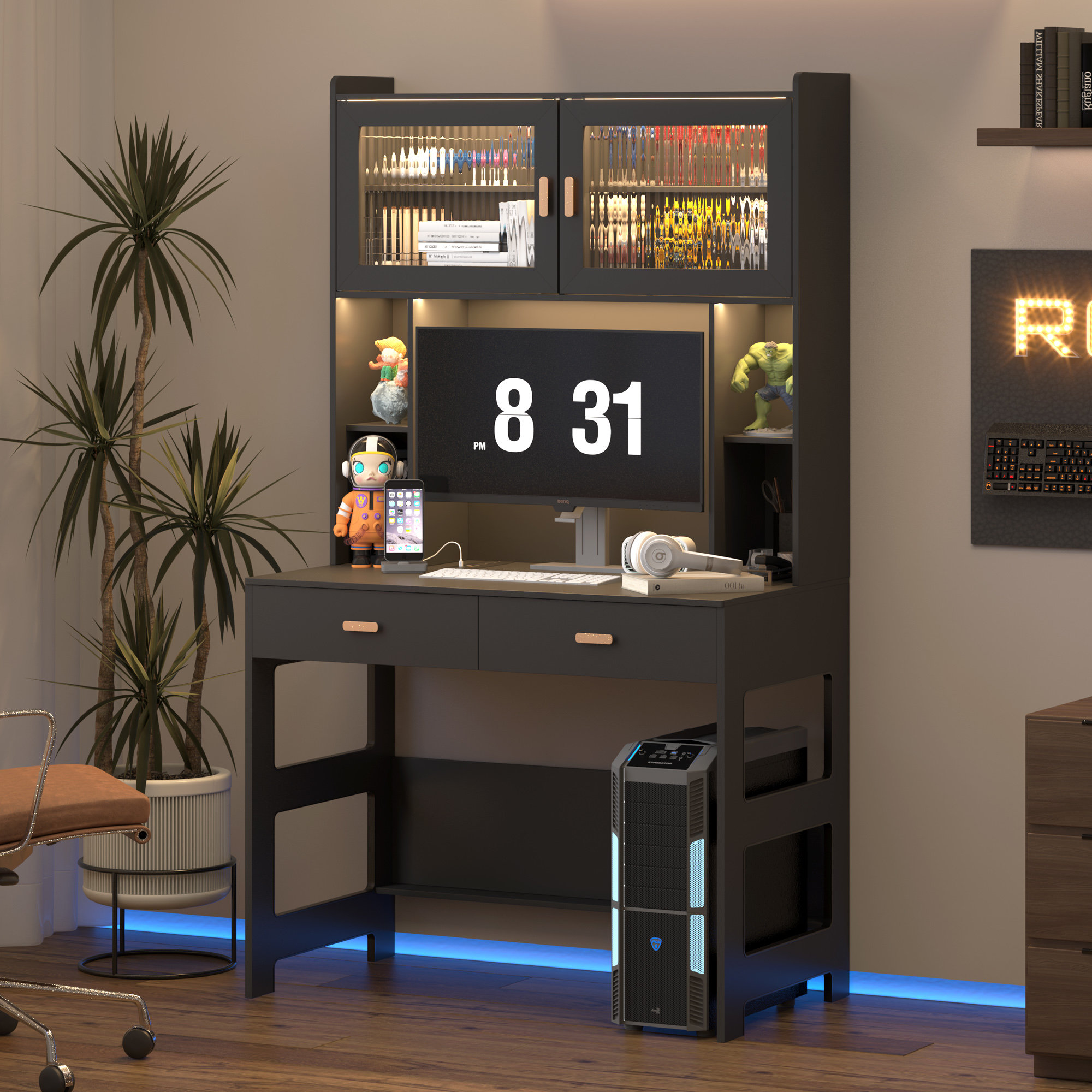 Latitude Run® Shona 40'' W Rectangle Computer Desk with Hutch and ...