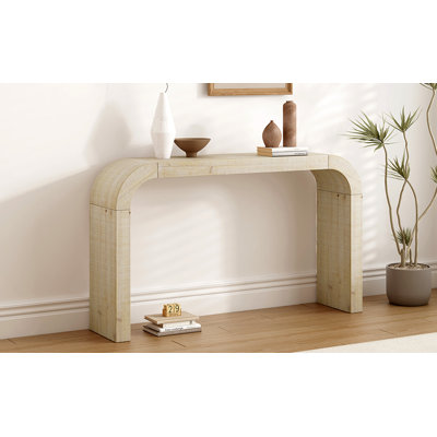 Console en bois 52 po avec rebord incurvé, texture naturelle