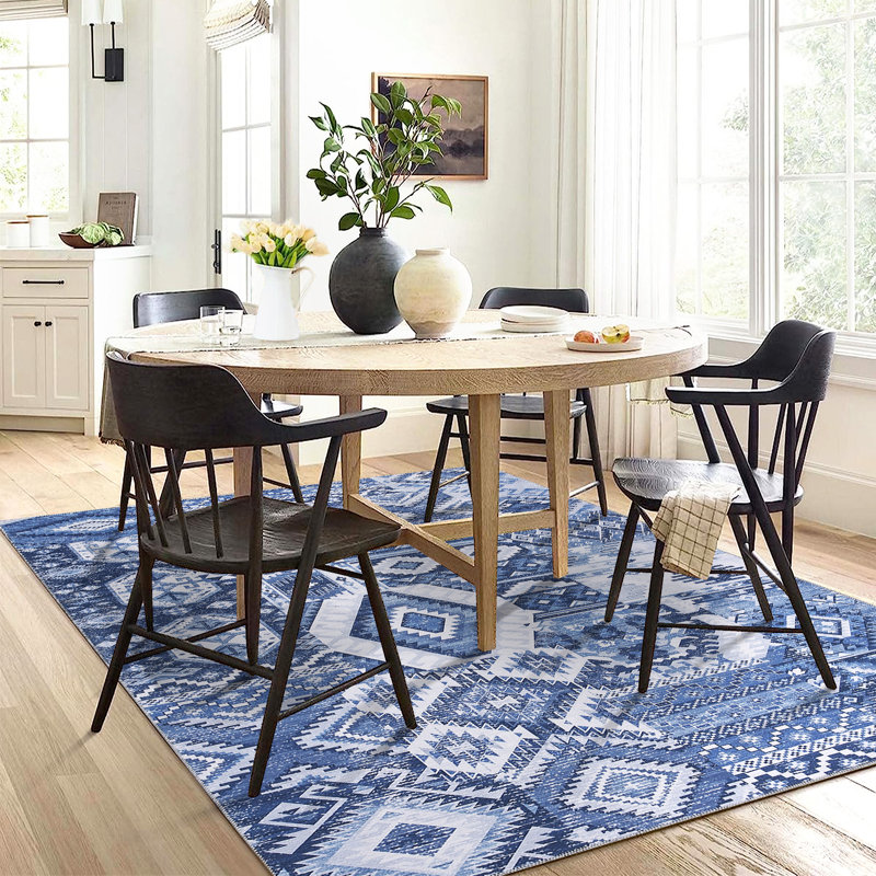 Machine Washable Area Rug Bohemian Rugs for Living Room Low Pile Non-Shedding Vintage Carpet for Bedroom Dining Home Office