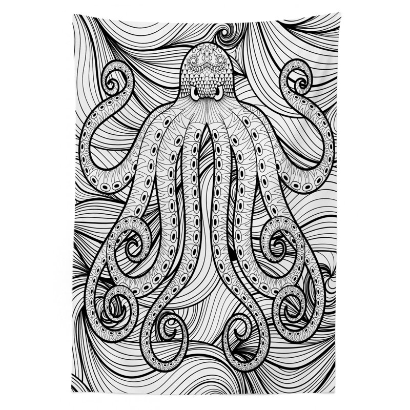 Nappe Ambesonne Octopus, Kraken Octopus In The Sea Mandala, 70 po x 52 po