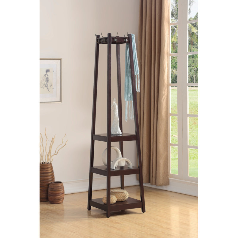 Portemanteau avec 3 tablettes de rangement, Brun clair