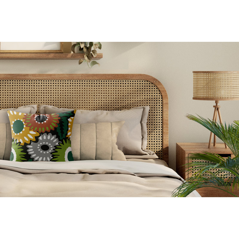 Coussin Biso, Black/Brown/Ochre/Green Floral, Carré 16 po