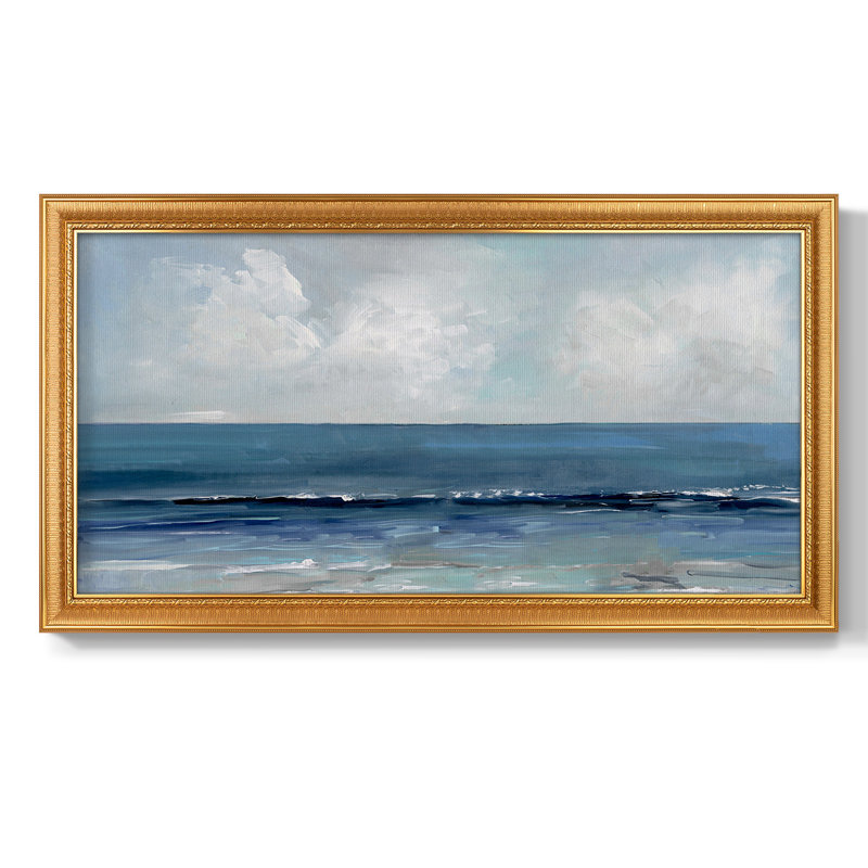 Toile encadrée de qualité supérieure Blue Seas - prête à être accrochée, H 25 po x l 45 po x P 1 po, Toile avec cadre brun