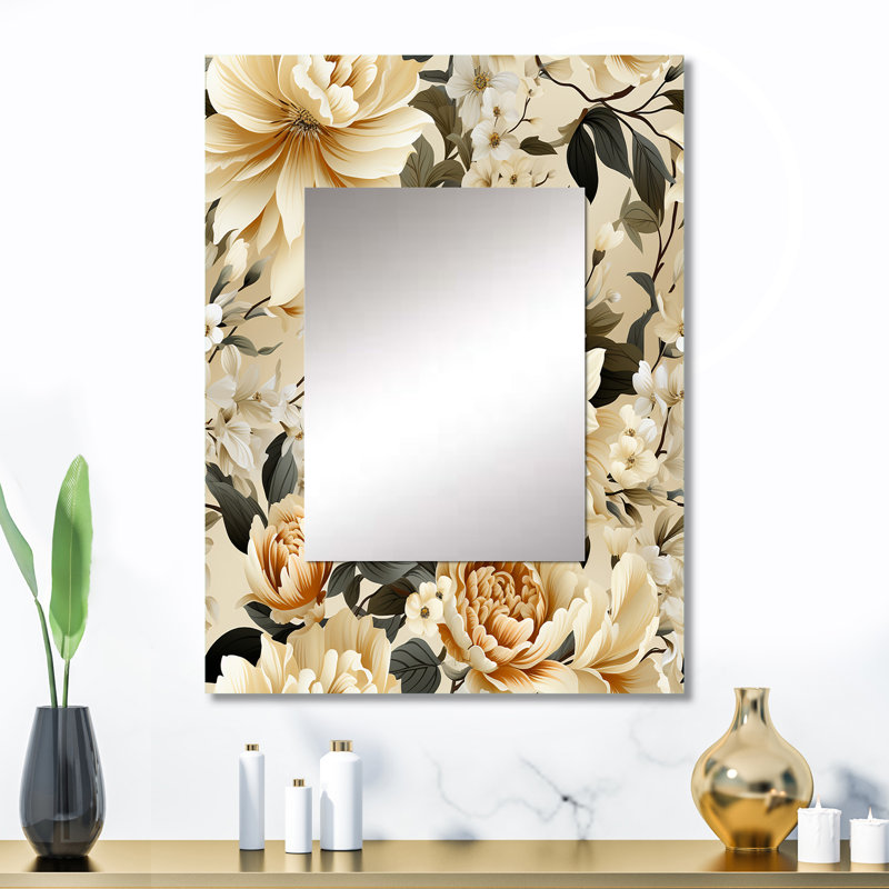 Azhaar rétro, mosaïque de fleurs neutres - miroir mural unique boho, 32 po x 24 po