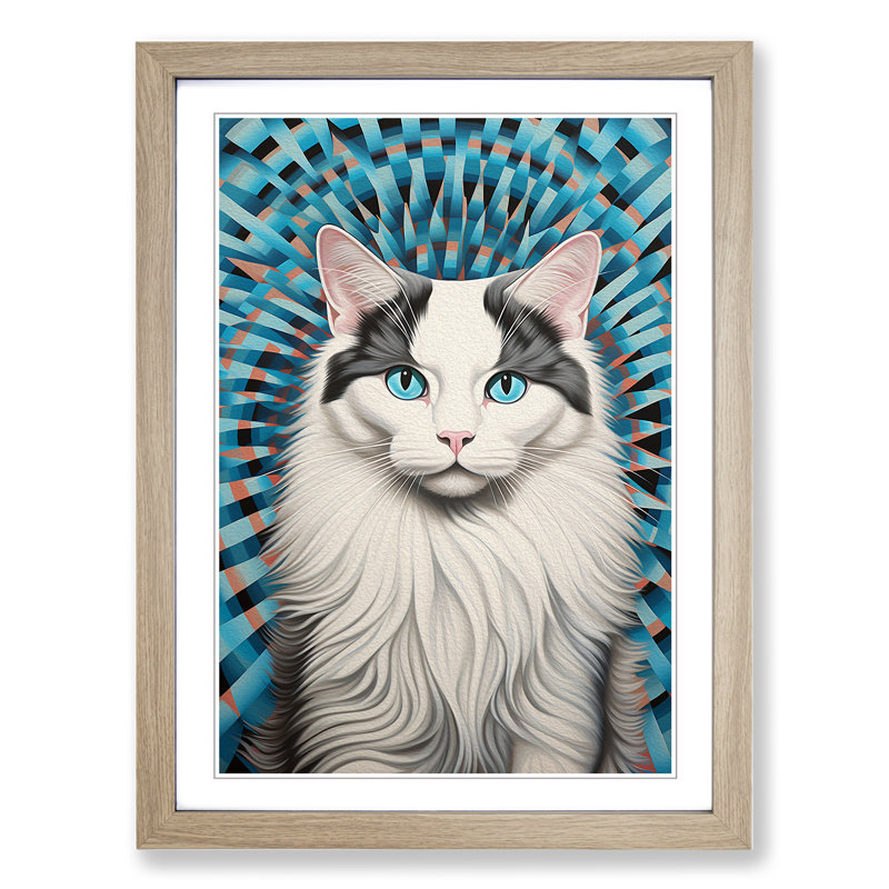 Ragdoll Cat Op - Single Picture Frame Print on Wood, 64cm H x 46cm W x 2cm D, Oak