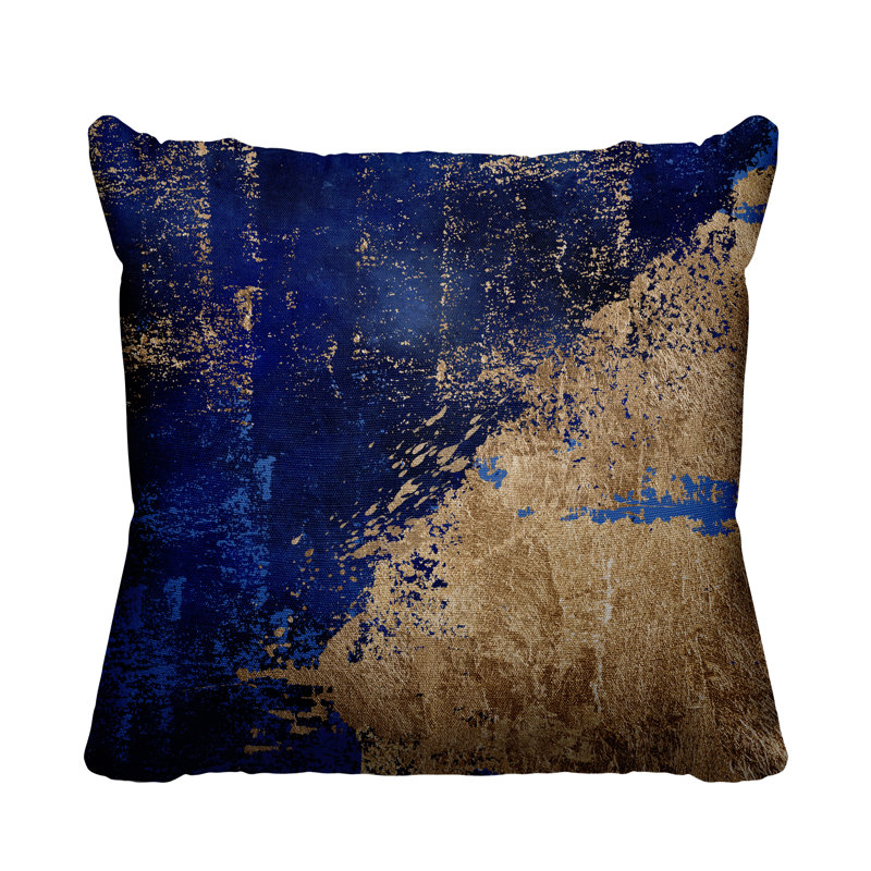 Coussin intérieur / extérieur Lincolnwood, H 15 po x l 15 po, Bleu marine/doré