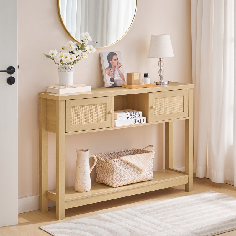 47" Rattan-Like Console Table Entryway Table with Storage