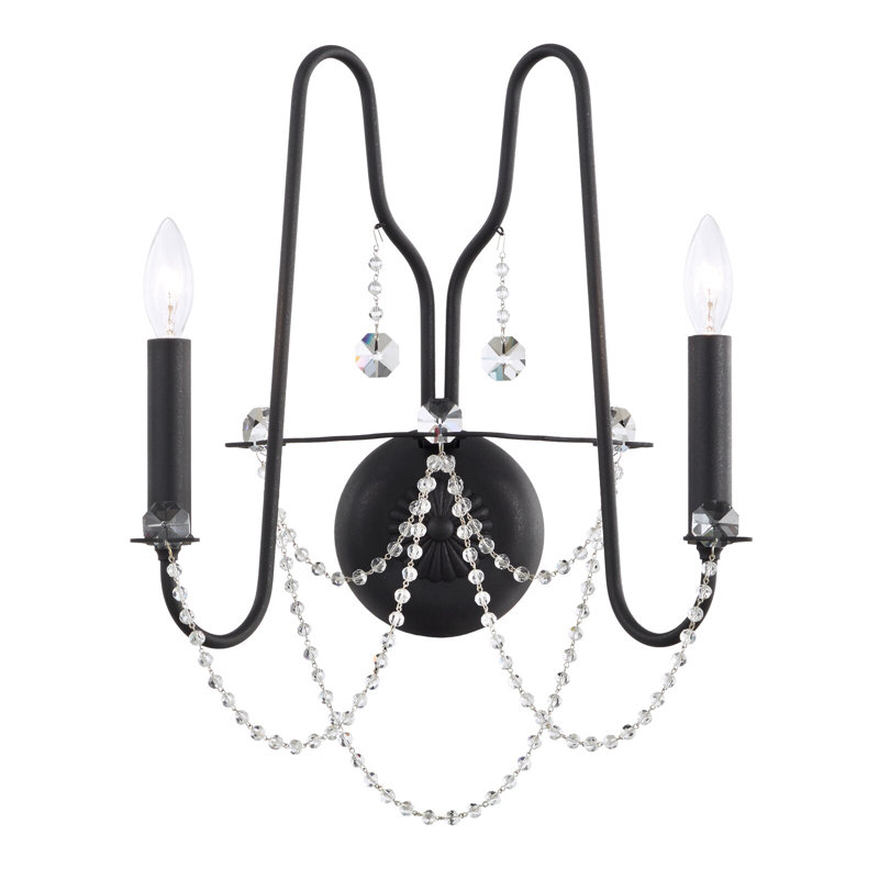 Esmery Candle Wall Light, Clear Heritage Crystal, Ferro Black