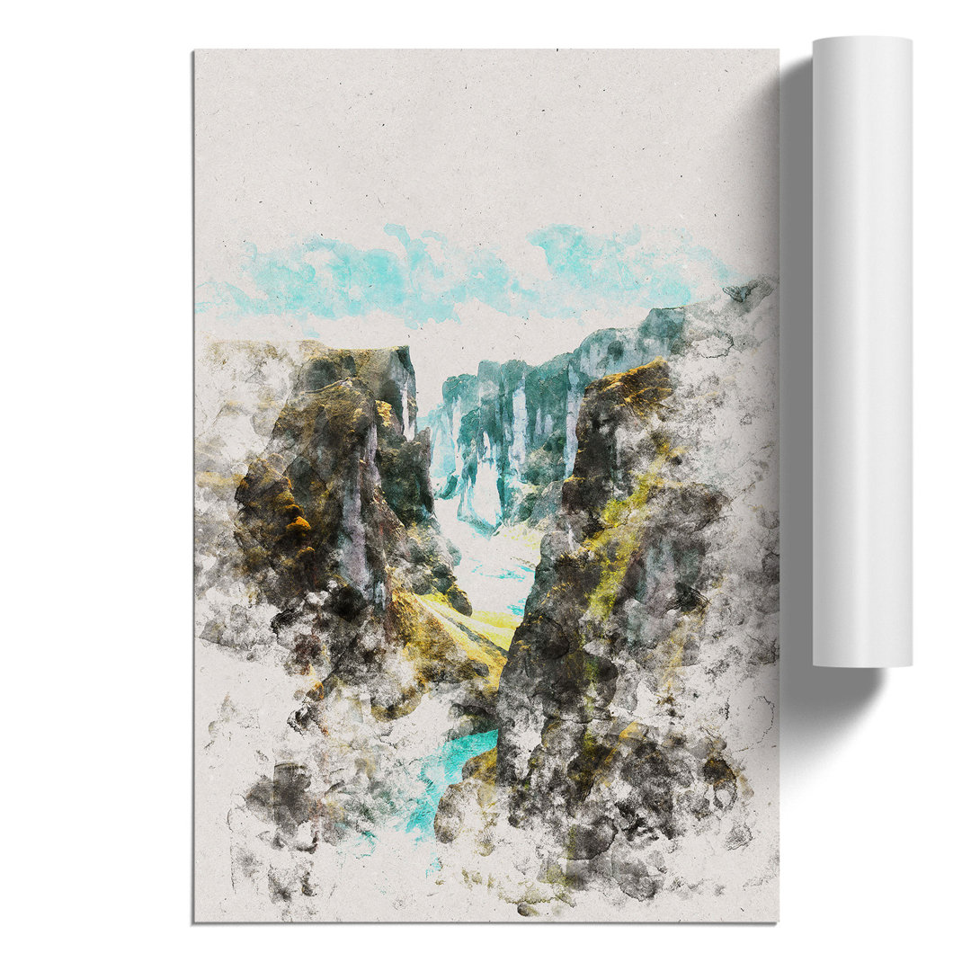 Ravine Between Mountains in Iceland Watercolour - Frameless Print
