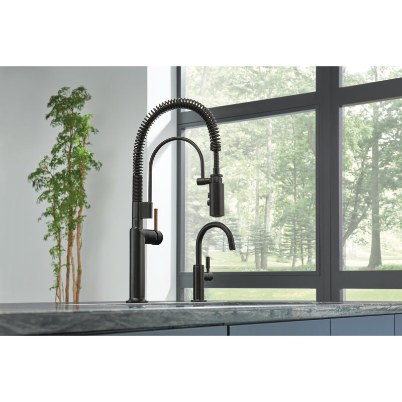 Odin® Semi-Professional Kitchen Faucet, Matte Black, Wood Lever Handle