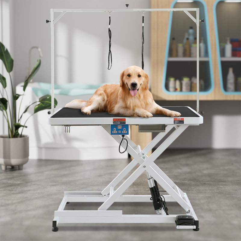 Table de toilettage électrique pour animaux de compagnie de 127 cm (50 po), charge maximale de 181 kg (400 lb), bras de toilettage robuste pour grands chiens, station de toilettage réglable en hauteur, plateau antidérapant.