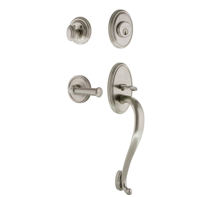 Georgetown Handleset with Single Cylinder Deadbolt and Georgetown Door Lever and Georgetown Rosette, Satin Nickel