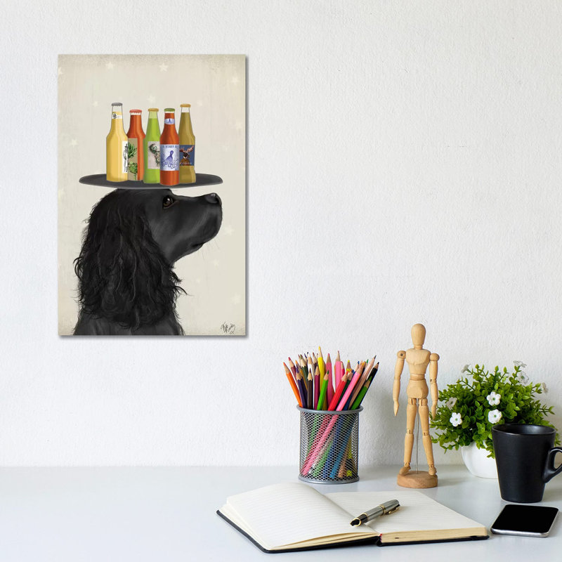 Cocker Spaniel Black Beer Lover by Fab Funky - Wrapped Canvas Gallery-Wrapped Canvas Giclée, 20.32 cm H x 30.48 cm W