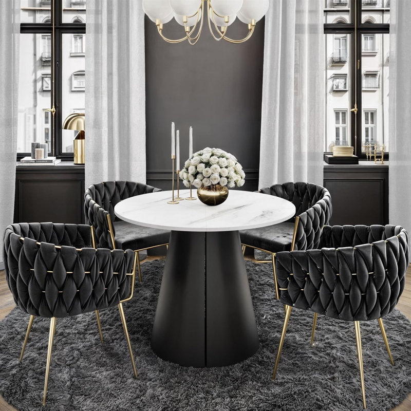 Extendable Dining Table, Black / Bianco Marble