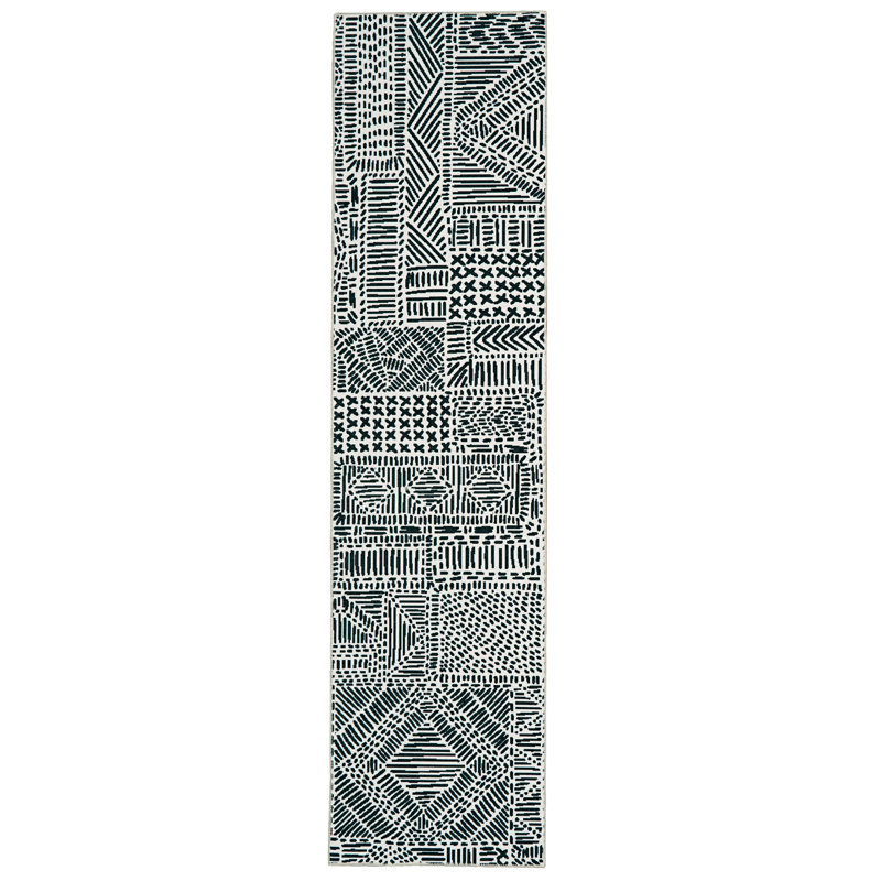 Joris Machine Washable Ivory and Black Area Rug, Runner 2' x 8'