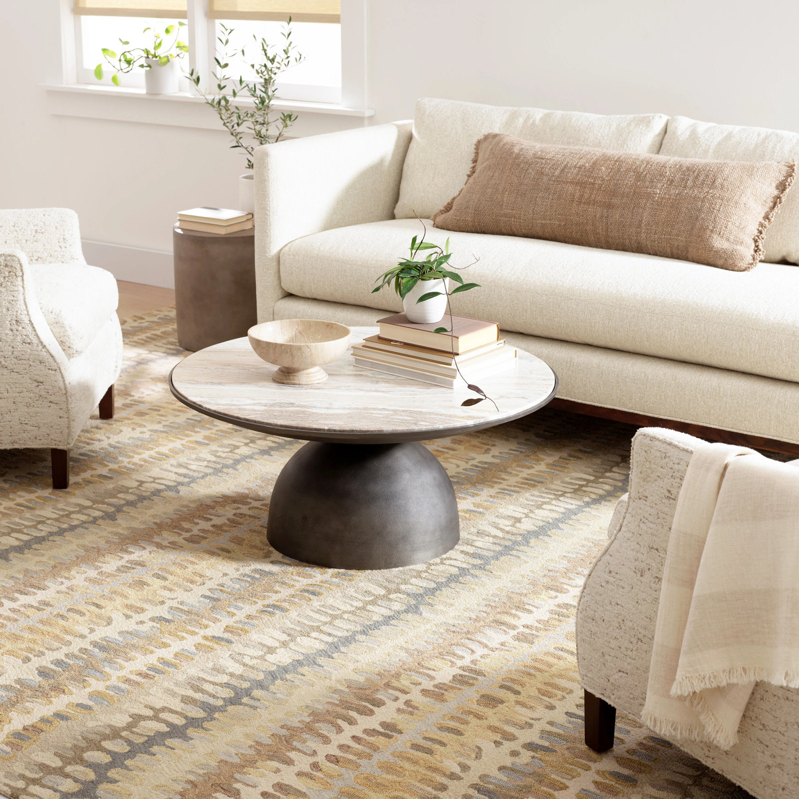 Paint Chip Natural Hand-Hooked Abstract Wool Rug, Rectangle 6' x 9'