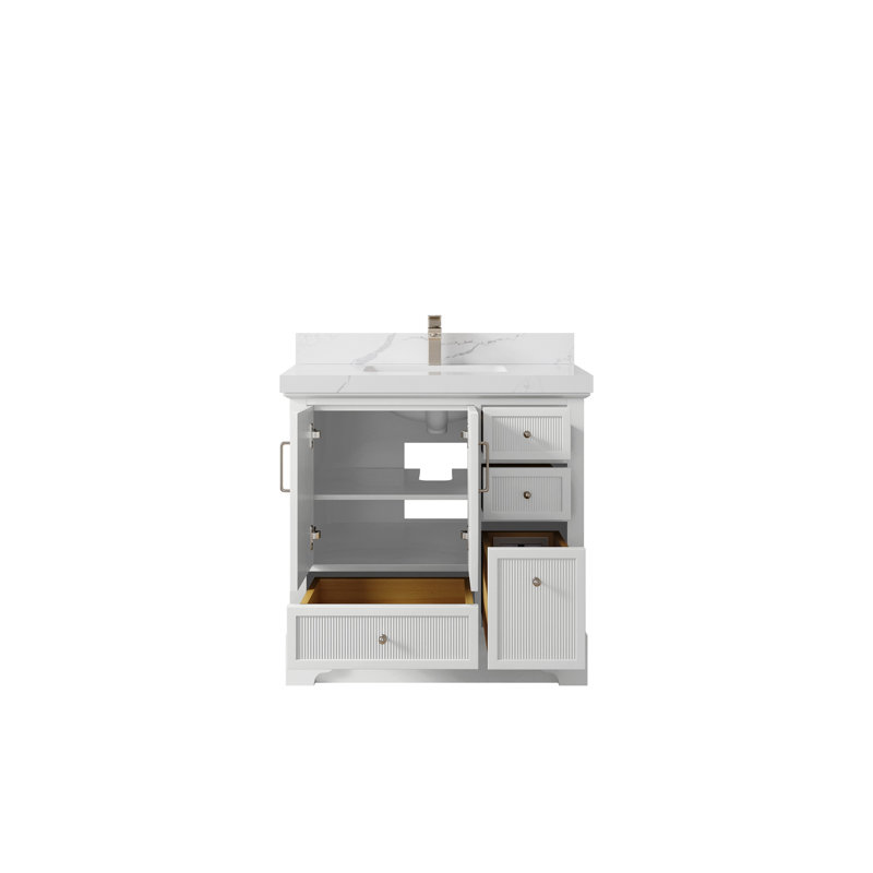 Meuble-lavabo simple 36 po avec plateau Alys, Calacatta Laza