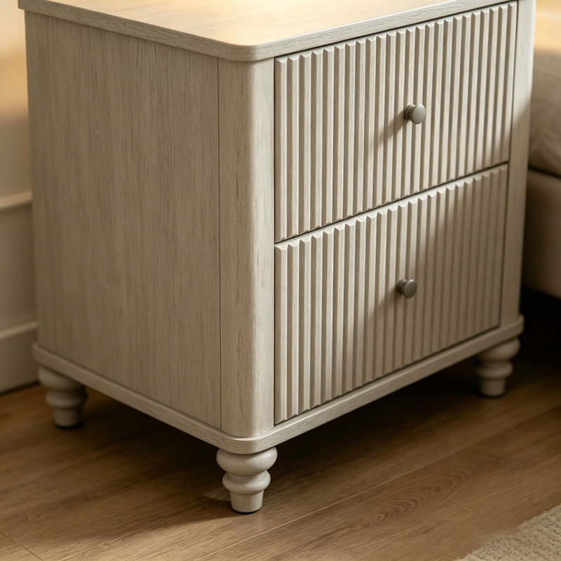 Ensemble de 2 pièces de table de chevet de 21,65 po avec 3 tiroirs et table de chevet, Beige