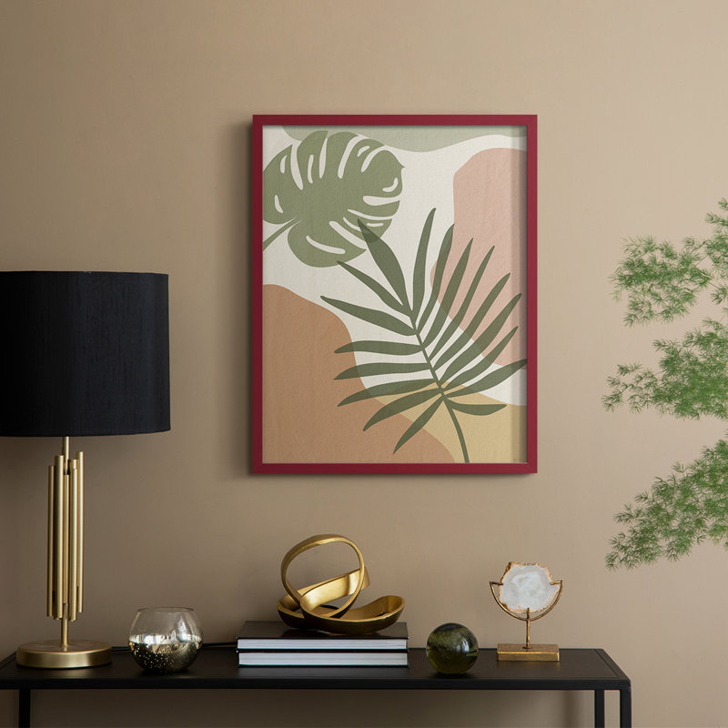 «Mid Century Palm I», reproduction encadrée - bois massif, H 15 po x l 12 po, Rouge
