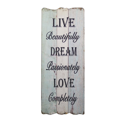 « live rêve love », art textuel sur bois