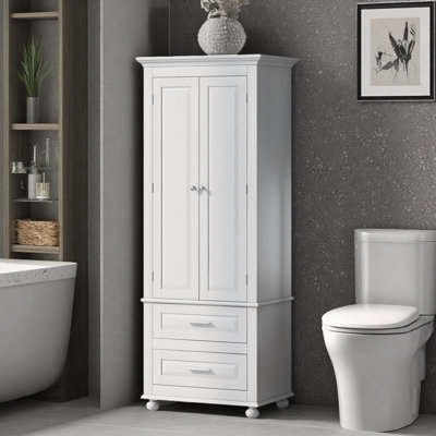 2-drawer Freestanding Linen Cabinet With Adjustable Shelves