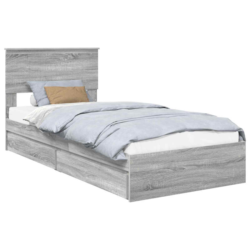 Bed, European Single (90 x 200 cm), Grey Sonoma