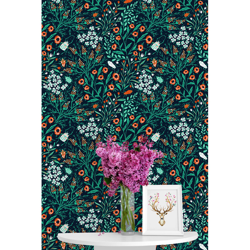 Panneau de papier peint adhésif à motif de fleurs et de barres Barsdale, L 120 po x l 25 po
