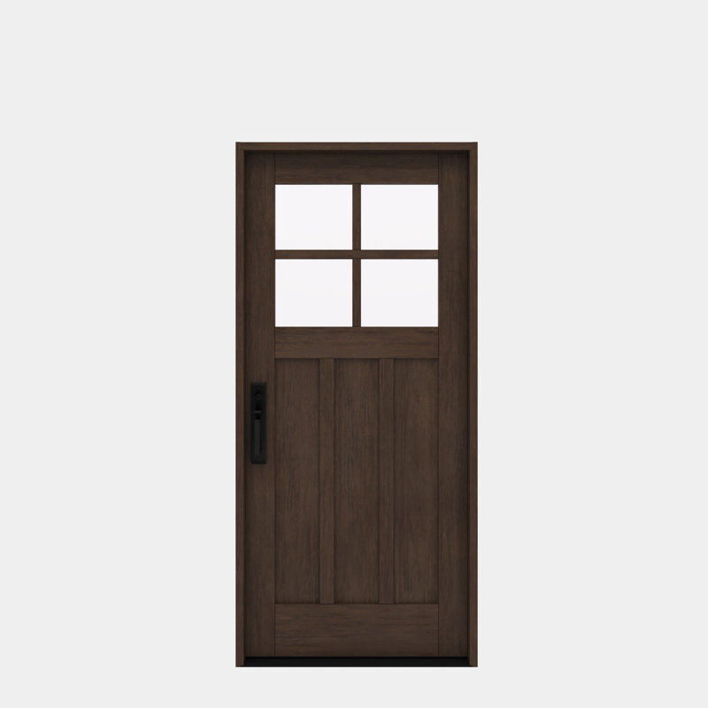 CRF-P3G4-SW-80 | Porte simple de 80 po, extérieur pré-monté RTA, SDL 4 Lite, 3 panneaux, bois d'acajou brut